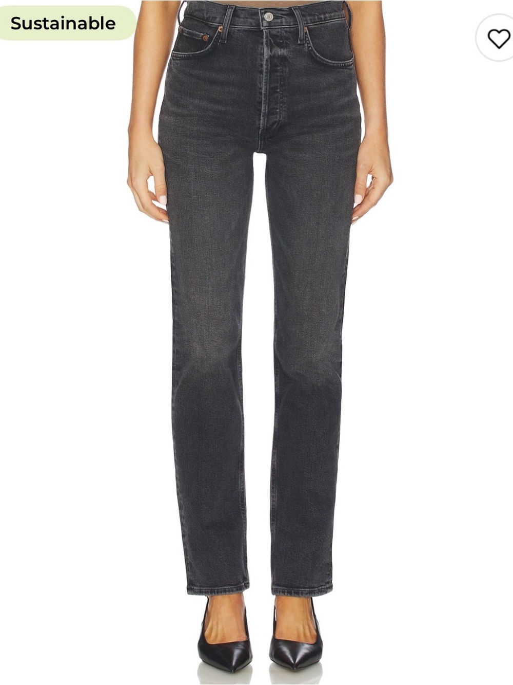 Agolde 90's pinch waist straight Leg High-Rise Jeans in Washed Black size 30